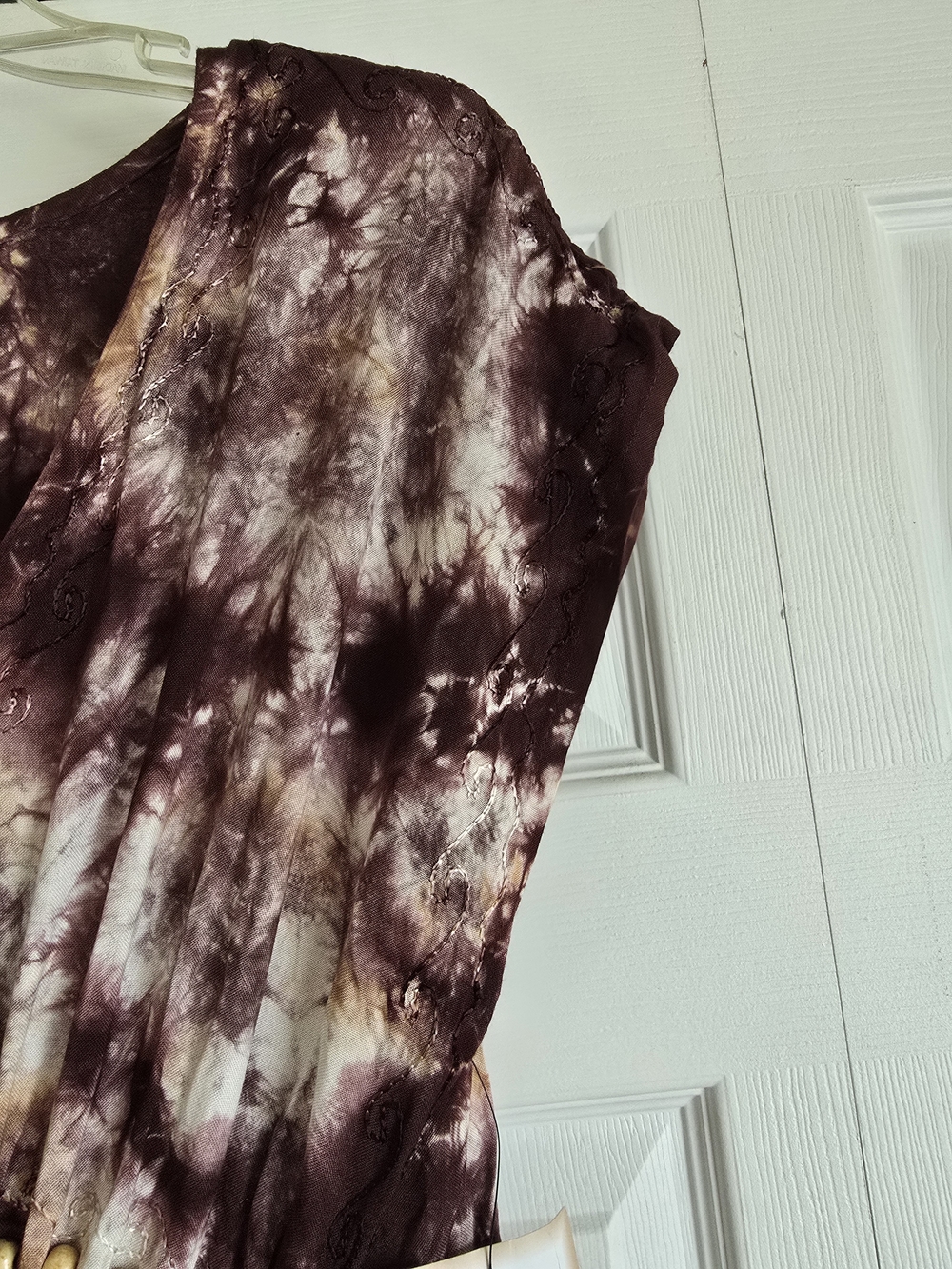 Raya Tie-Dye Beaded V-Neck Beach Cover Up Dress in Plum and Cream - Picture 10 of 16